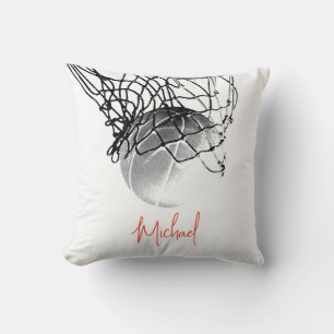 Coussin Basket-ball noir et blanc & Net Votre nom