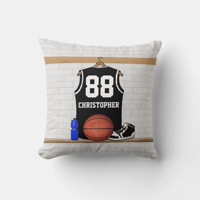 Coussin Basket-ball noir et blanc personnalisé Jersey (Recto)
