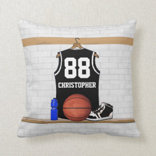 Coussin Basket-ball noir et blanc personnalisé Jersey