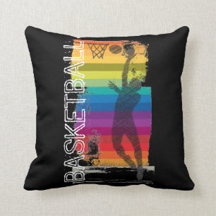 Coussin Basketball Grunge Rainbow Illustration Noir
