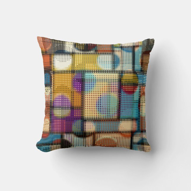 Coussin Basse bâtisse en poly pixel, motif géométrique. (Recto)