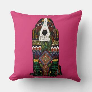 Coussin Basset Hound amour fuchsia rose