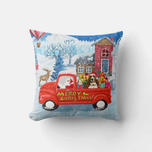 Coussin Basset Hound Dog dans la livraison de Noël Camion  (Recto)