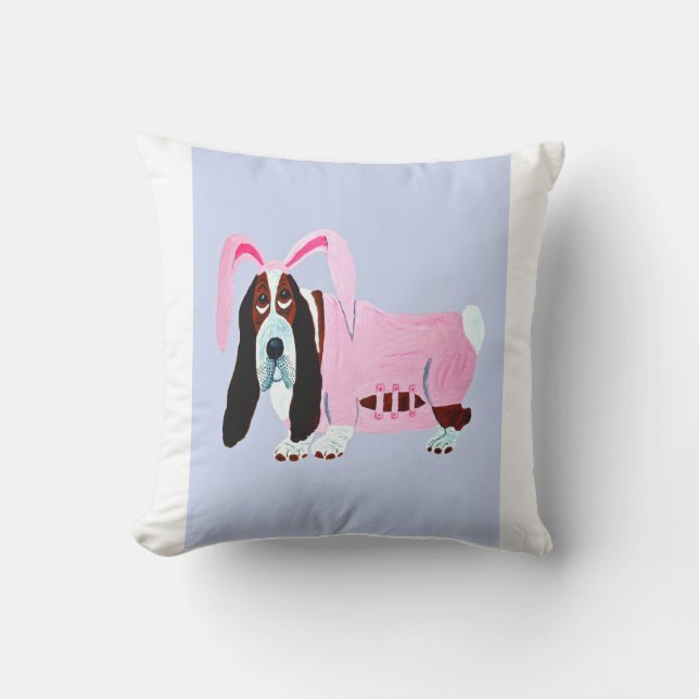 Coussin Basset Hound en costume de lapin (Recto)