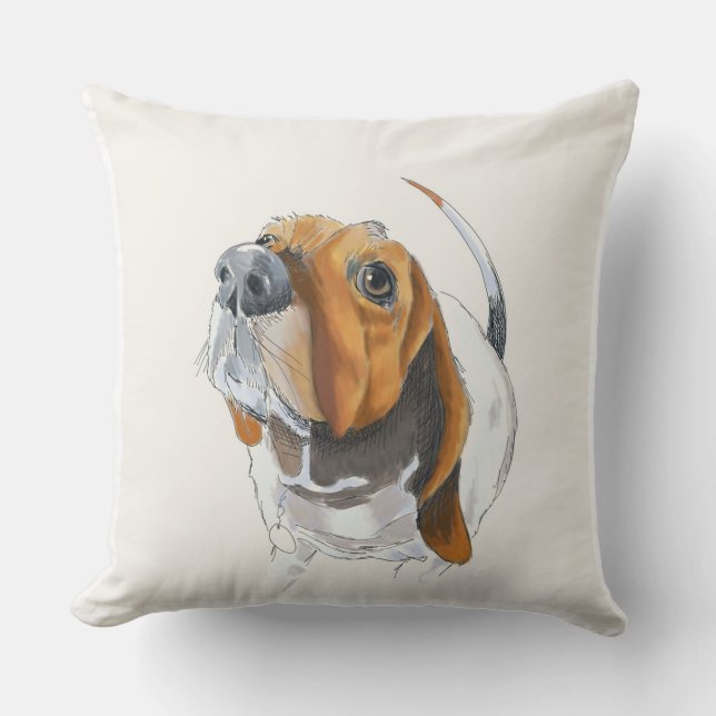 Coussin Basset Hound Face mignonne et amable |Love Bassett (Recto)