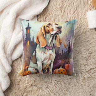 Coussin Basset Hound Halloween avec citrouilles effrayant