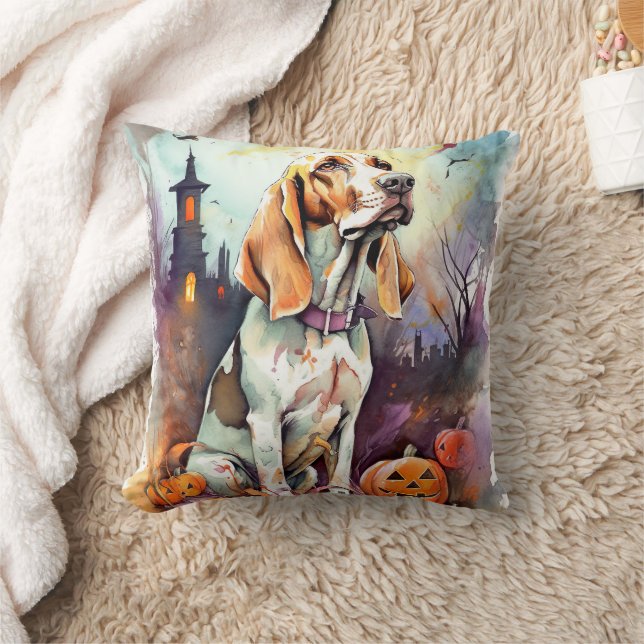 Coussin Basset Hound Halloween avec citrouilles effrayant (Couverture)
