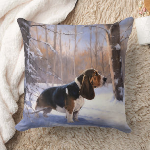 Coussin Basset Hound Laissez tomber la neige Noël