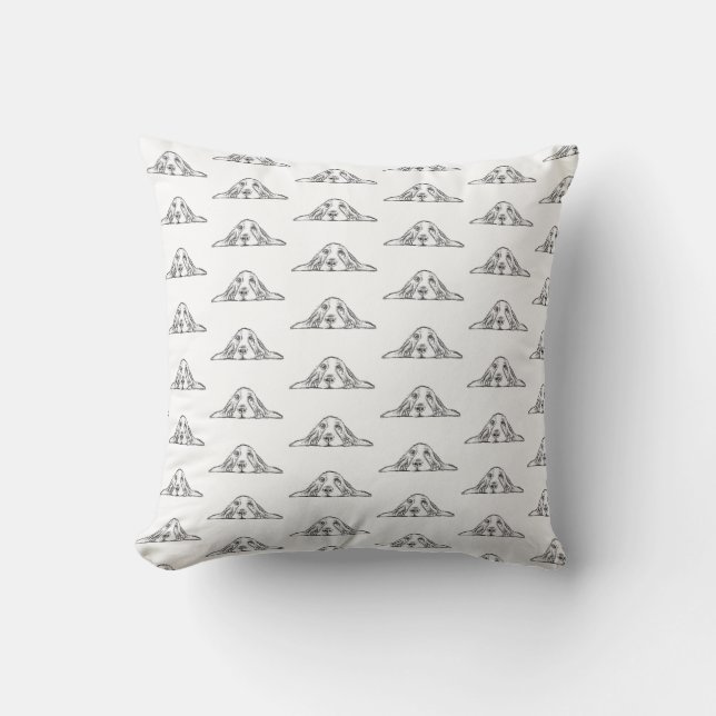 Coussin basset hound noir blanc yeux de chiot simple  (Recto)