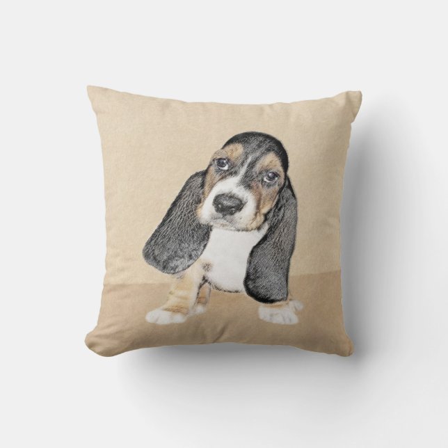 Coussin Basset Hound Peinture Chiot - Art Chien original (Recto)