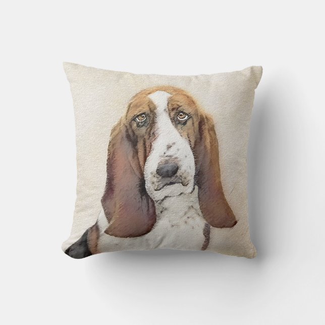 Coussin Basset Hound Peinture - Cute Original Chien Art (Recto)