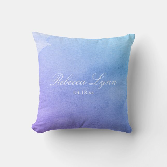 Coussin Bat mitzvah d'aquarelle violet et Turquoise (Recto)