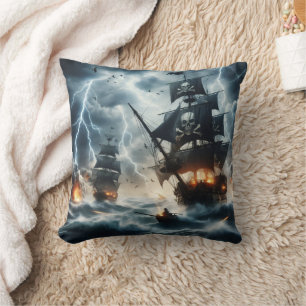 Coussin Bataille de pirates dramatiques au milieu de orage