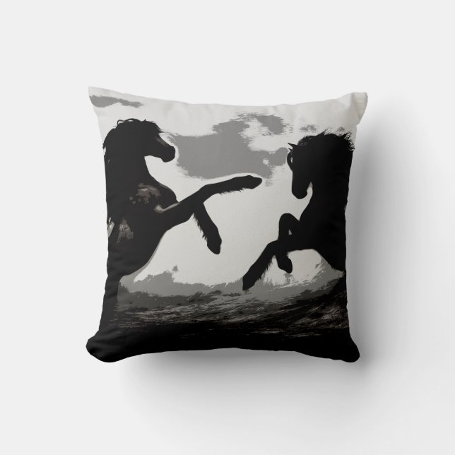 Coussin Bataille des Chevaux - Art Equin (Recto)