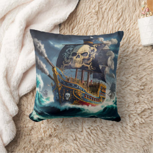 Coussin Bataille dramatique de navires pirates sur les mer
