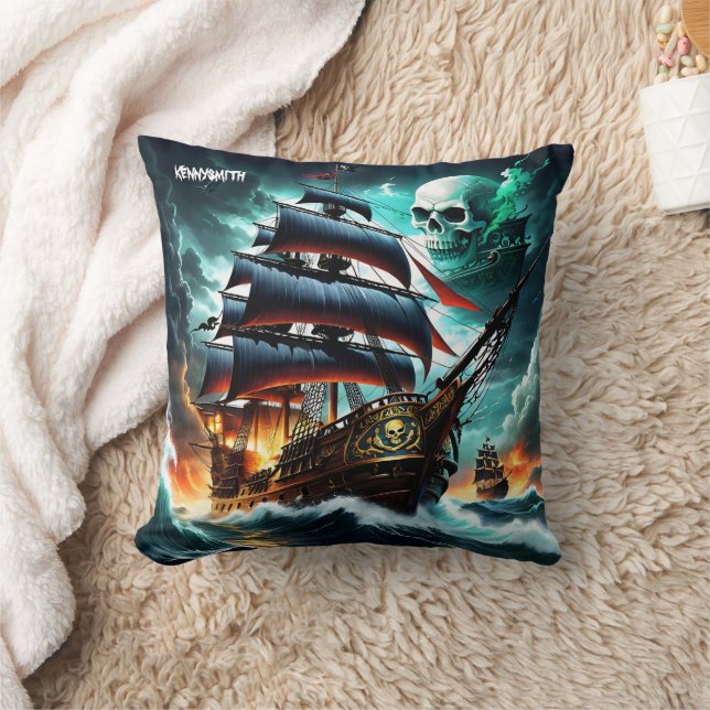 Coussin Bataille Epic Pirate Ship Stormy Seas à Dusk (Couverture)
