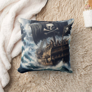 Coussin Bataille historique de navires pirates en mer rude