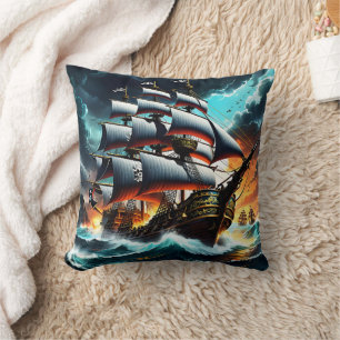 Coussin Bateau À Pirate Dramatique Naviguant Dans Les Eaux