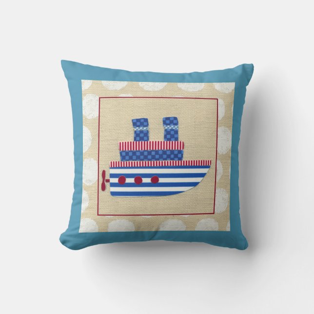 Coussin Bateau à vapeur avec hélice et cheminées bleues (Recto)
