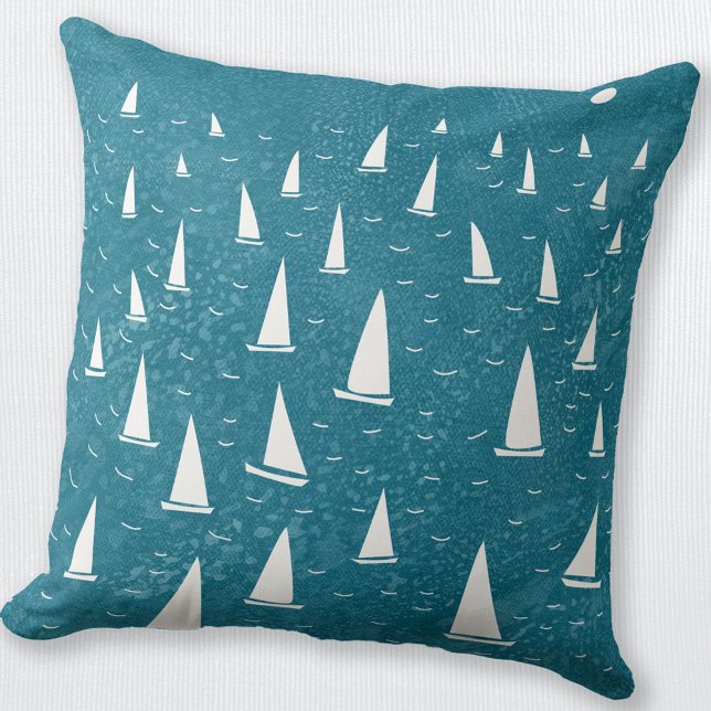 Coussin Bateau à voile (Sailing boat regatta nautical teal throw pillow)