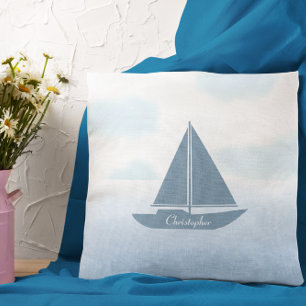 Coussin Bateau à voile Aquarelle Bleue