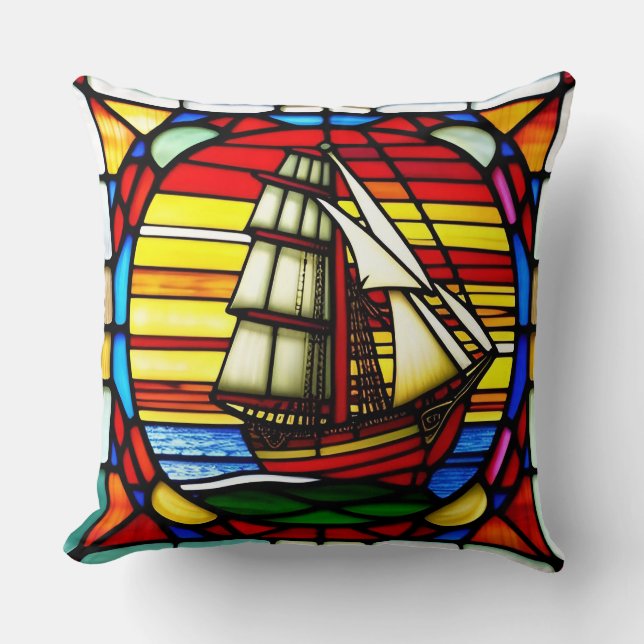 Coussin Bateau à voile au-dessus des vagues océaniques (Recto)