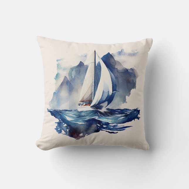Coussin Bateau à voile bleu et beige Pillow (Recto)