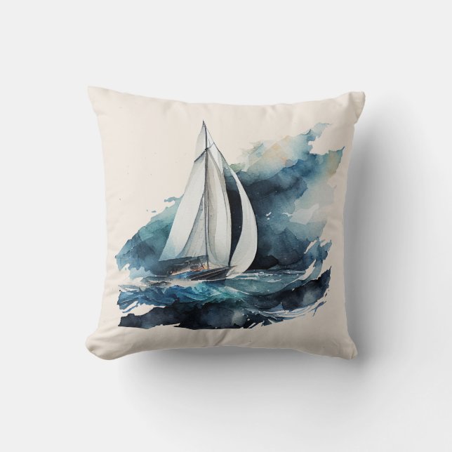 Coussin Bateau à voile bleu et beige Pillow (Recto)