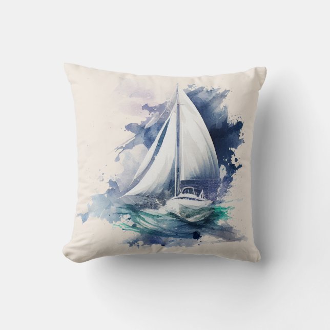 Coussin Bateau à voile bleu et beige Pillow (Recto)