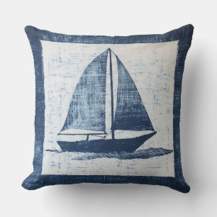 Coussin Bateau à voile bleu et blanc Lancer l'oreiller