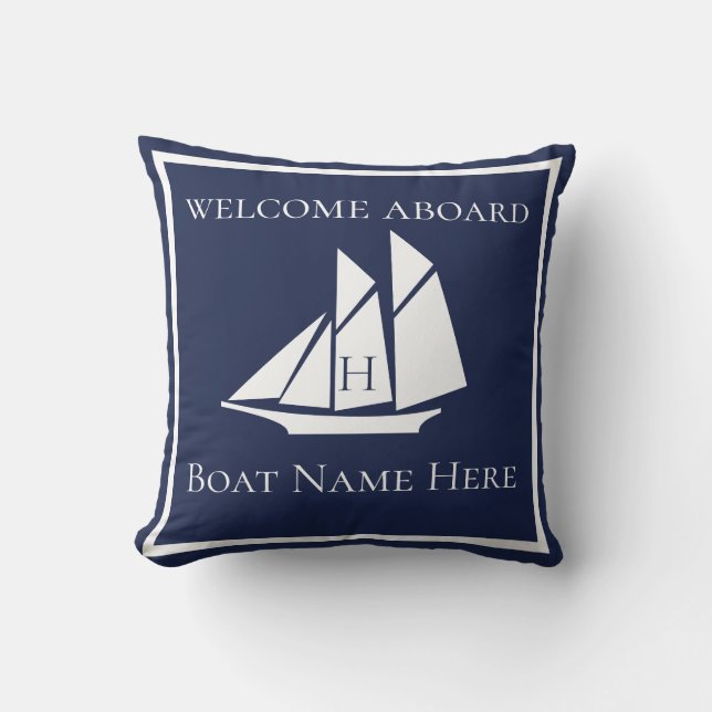 Coussin Bateau à voile bleu marine blanc personnalisé (Recto)