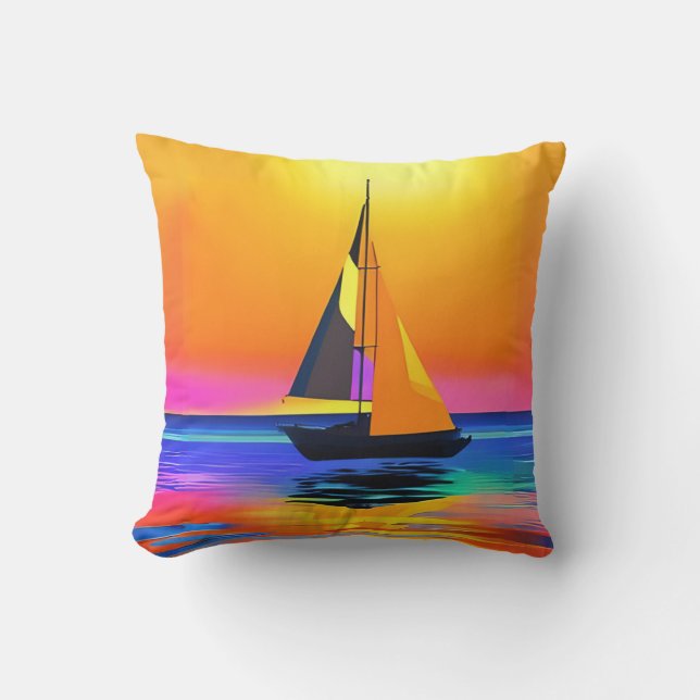 Coussin Bateau à voile contre un coucher de soleil sur l'o (Recto)