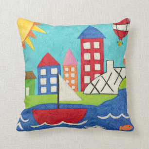Coussin Bateau à voile et ballon à air chaud avec Cityscap