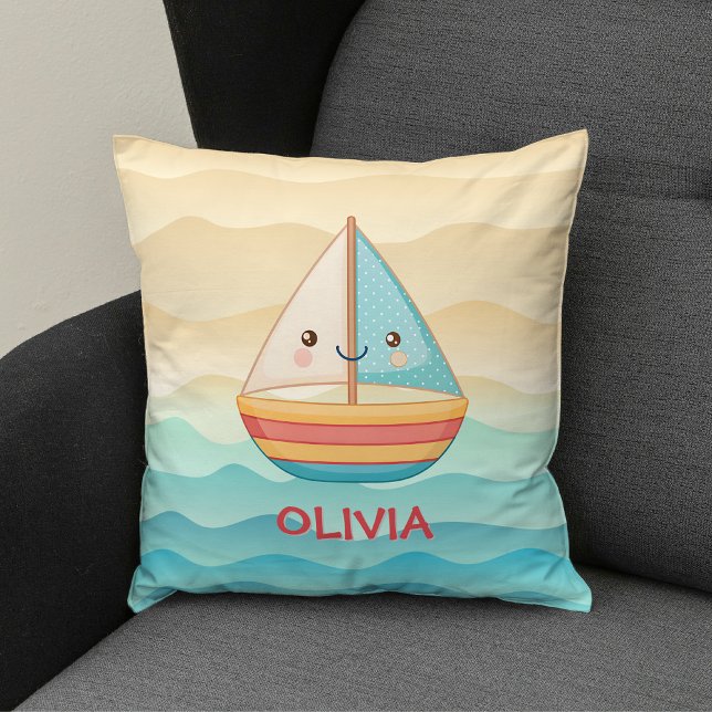 Coussin Bateau à voile nautique coloré mignon (Créateur téléchargé)