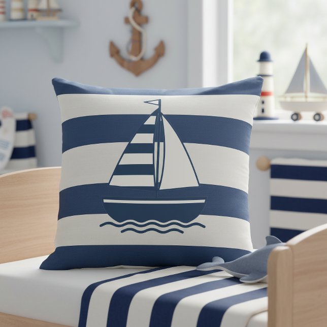 Coussin Bateau à voile nautique & rayures Navy Blanc ID125 (Créateur téléchargé)