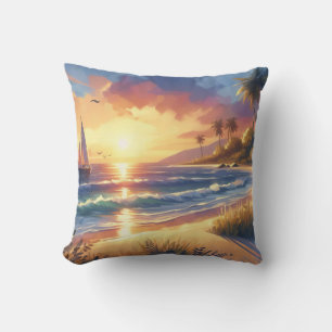 Coussin Bateau à voile Tropical Beach Sunset Art