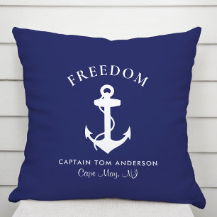 Coussin Bateau Ancre nautique Marine Bleu Capitaine Nom de