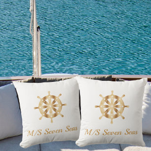 Coussin Bateau blanc nom de bateau or volant côtier