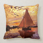 Coussin Bateau Claude Monet au Petit-Gennevilliers<br><div class="desc">Chef-d'oeuvre d'art de Claude Monet (1840 - 1926) mettant en vedette sa célèbre peinture paysagère Sailboat au Petit-Gennevilliers aux tons marron,  violet et jaune.Il fait un grand coussin pour les amateurs d'impressionnisme.</div>