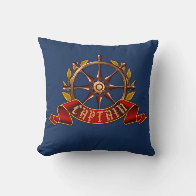 Coussin Bateau de capitaine d'or nautique Marine Bleue (Recto)