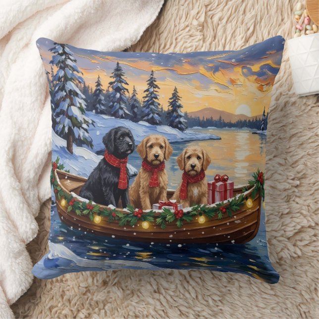 Coussin Bateau de Noël Bernedoodle pour les Fêtes (Couverture)