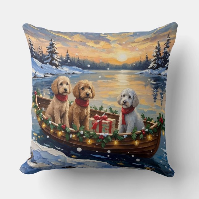 Coussin Bateau de Noël de Caniche Fêtes (Recto)