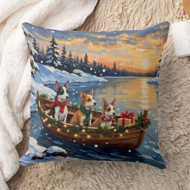 Coussin Bateau de Noël de Rat Terrier pour les Fêtes (Couverture)