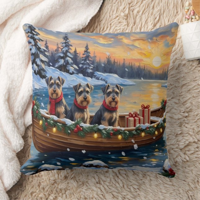 Coussin Bateau de Noël de Schnauzer pour les Fêtes (Couverture)
