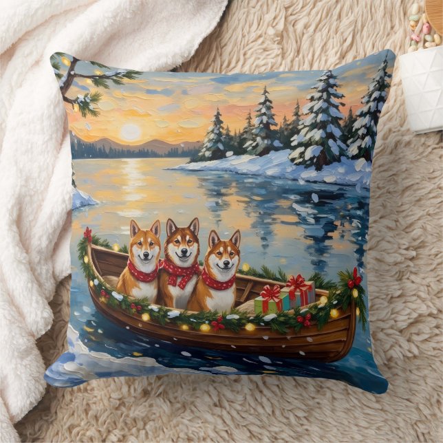 Coussin Bateau de Noël Shiba Inu Vacances (Couverture)