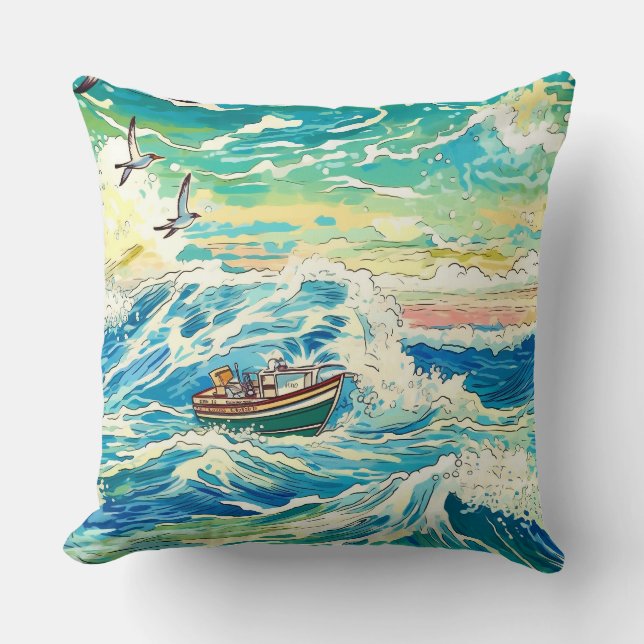 Coussin Bateau de pêche en mer (Recto)