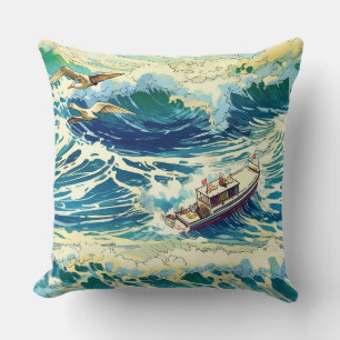 Coussin Bateau de pêche équitation Vagues océaniques