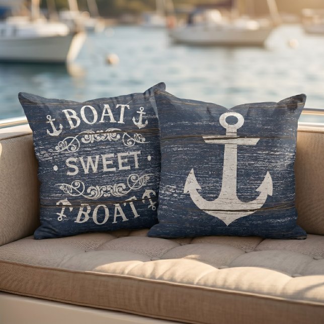 Coussin Bateau Douce Bateau Citation Et Ancre Sur Bois Ble (Créateur téléchargé)
