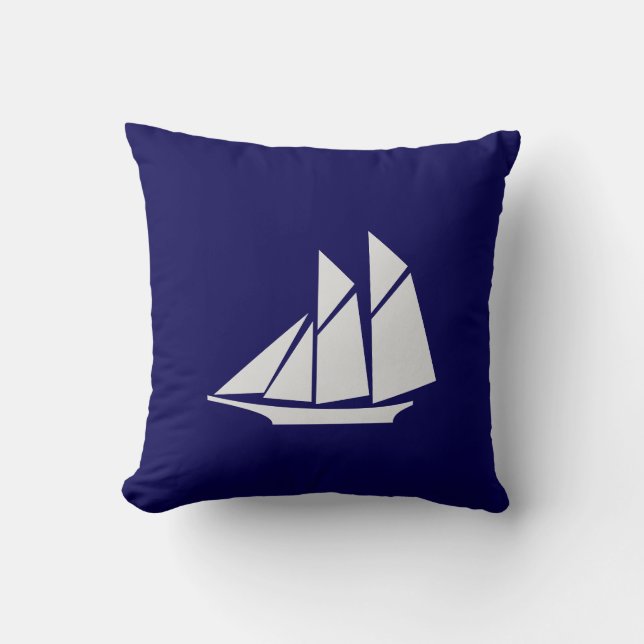 Coussin Bateau élégant blanc sur fond bleu marine (Recto)