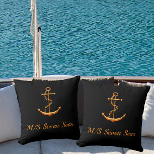 Coussin Bateau en or noir nom d'ancre du bateau côtier